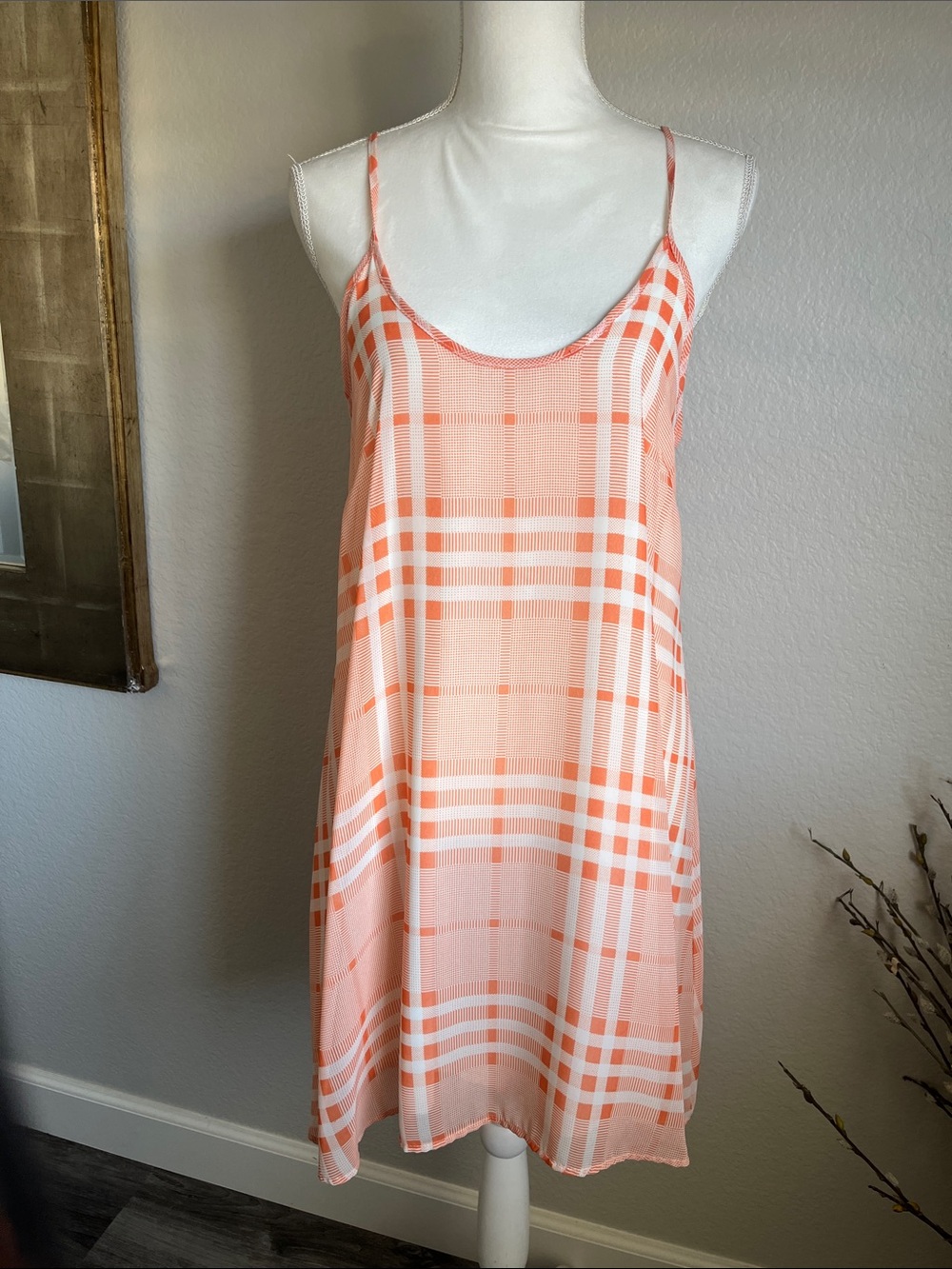 Lush Peach Plaid Maxi Slip Dress